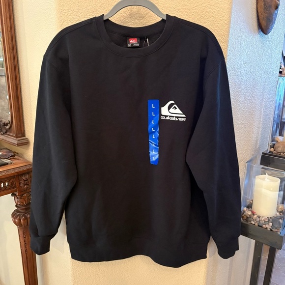 NWT~QUIKSILVER Men Black Crew Neck Sweatshirt Size Large - Picture 1 of 8